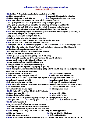 Kiểm tra giữa kì 1 Lịch sử Lớp 12 - Đề 1 - Năm học 2022-2023 (Có đáp án)